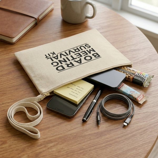 Board Meeting Survival Kit Canvas Pouch | Board Member Zipper Bag