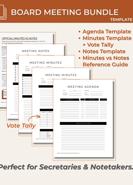 Board Meeting Template Bundle | Agenda, Minutes and Notes