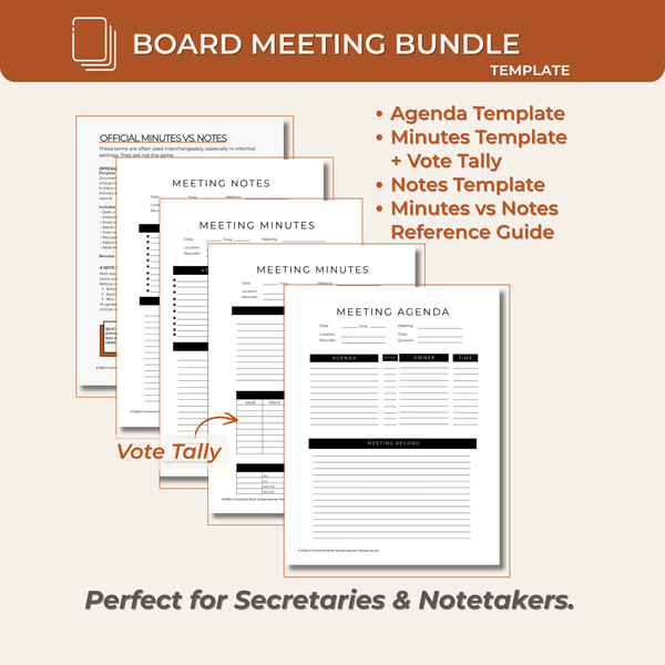 Board Meeting Template Bundle | Agenda, Minutes and Notes
