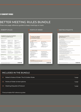 Board Meeting Rules Bundle | Robert’s Rules, Etiquette and Motion Guides