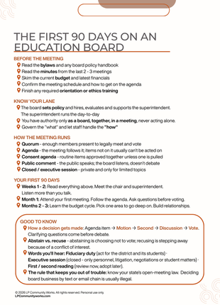 FREE - First 90 Days on an Education Board Checklist | PDF