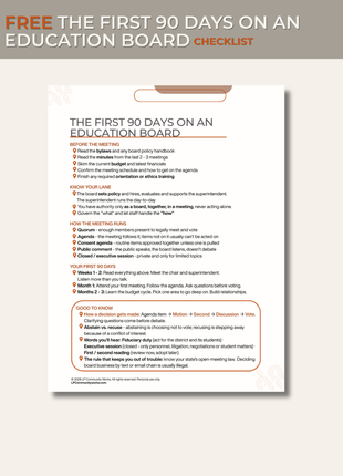 FREE - First 90 Days on an Education Board Checklist | PDF