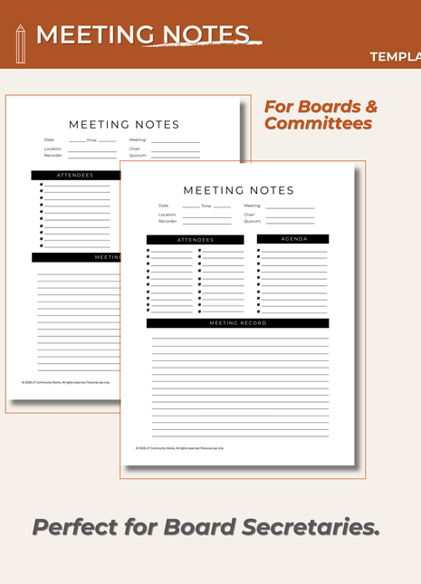 Board Meeting Notes Template for Boards and Committees
