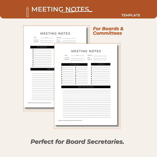 Board Meeting Notes Template for Boards and Committees