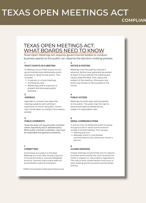 Texas Open Meetings Act Guide | What Boards Need to Know