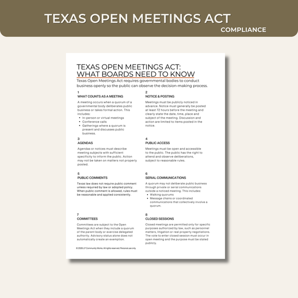 Texas Open Meetings Act Guide | What Boards Need to Know