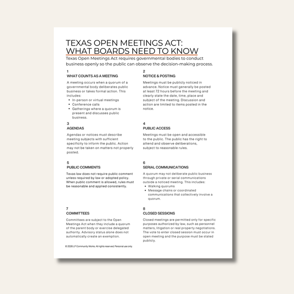 Texas Open Meetings Act Guide | What Boards Need to Know