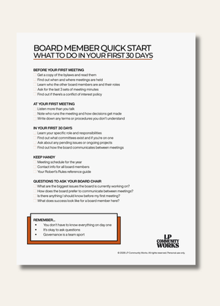 Board Member Quick Start Checklist