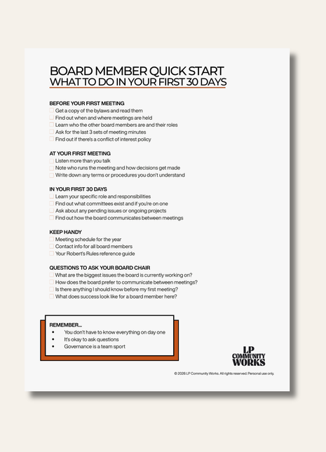Board Member Quick Start Checklist