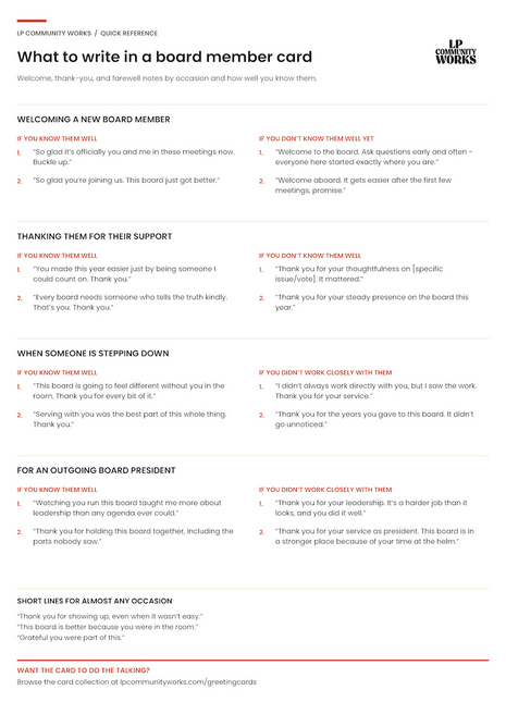 FREE - What to Write in a Board Member Card | Message Guide PDF